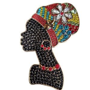 COPY - Ethnic Woman w/ Headcovering Brooch with Multicolor Rhinestones, 3inches…